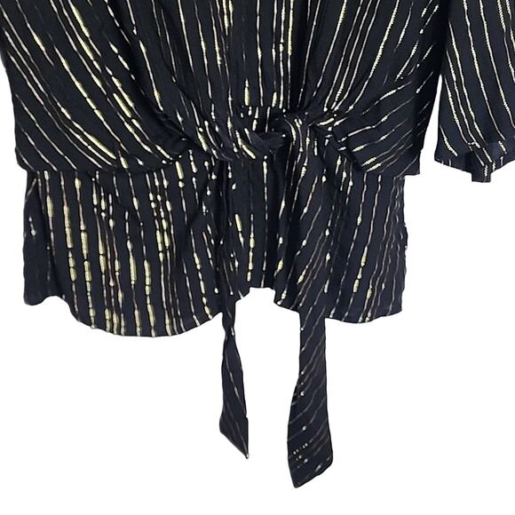 Express Black/Gold Blouse, Tie Front, Keyhole Opening, Medium - Picture 2 of 8